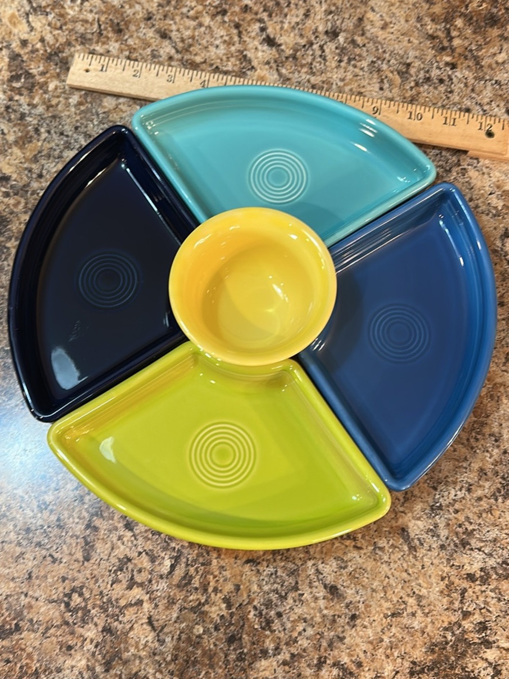 Fiesta Five-Piece Wedge Serving Set in Aqua, Cobalt, Lime & Yellow Relish Tray